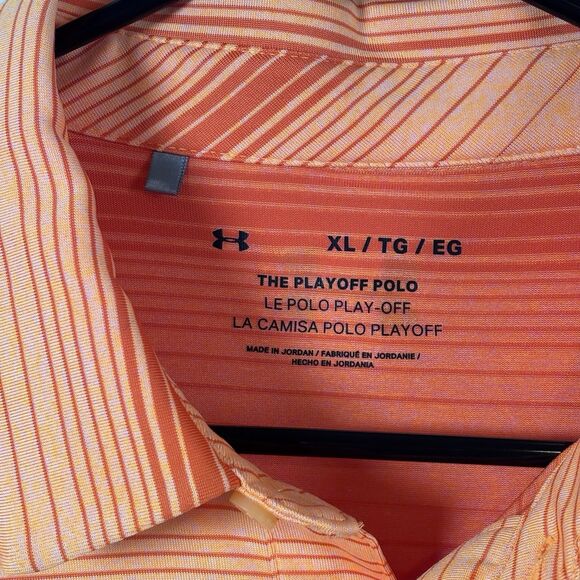 Under Armour The Playoff Polo Shirt Men’s Size XLarge Orange Stripes Casual - Picture 3 of 10